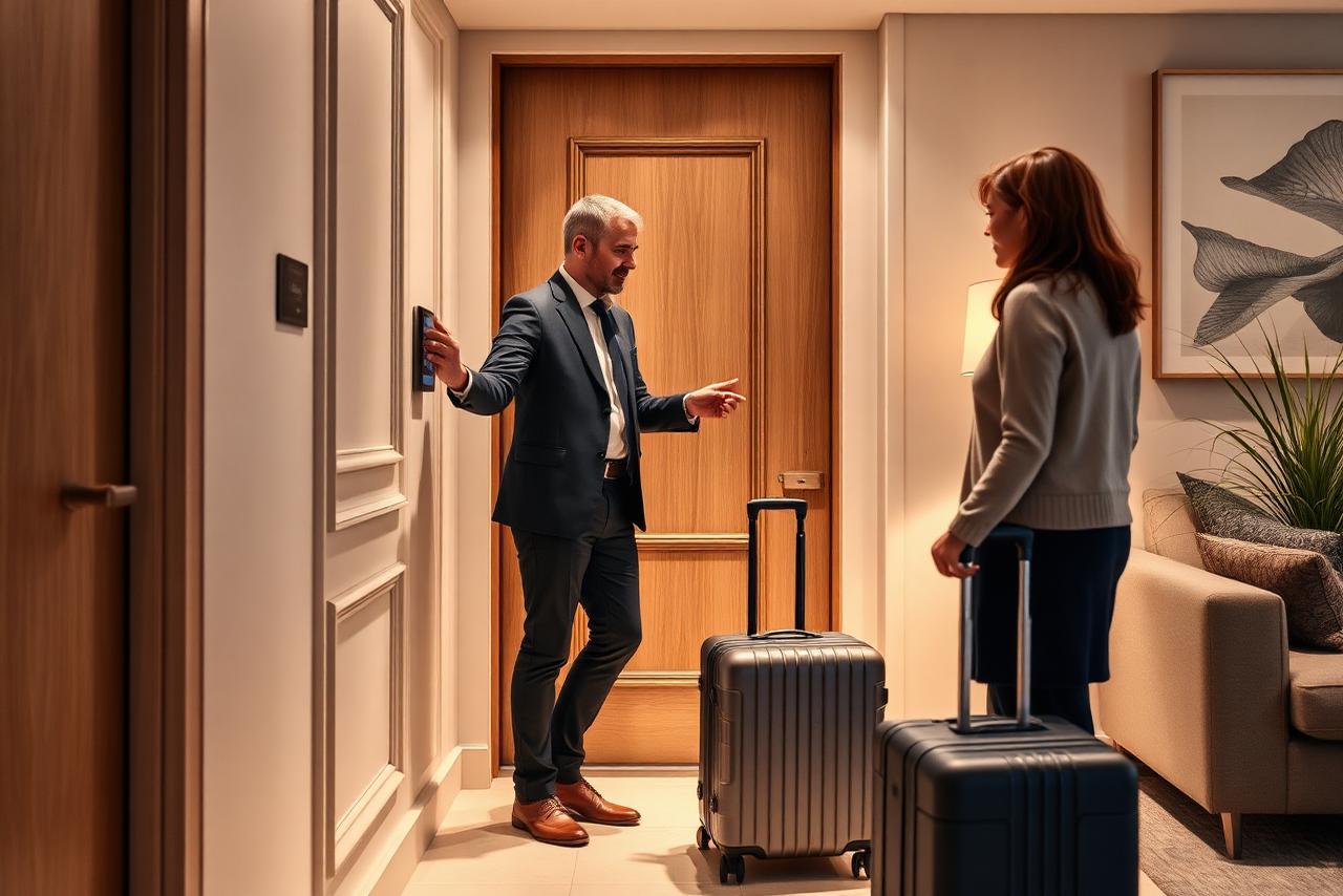 Guest checking into a premium Airbnb using smart lock technology for a seamless arrival